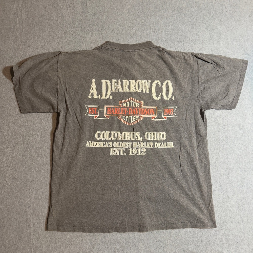 Vintage 1992 Harley Davidson AD Farrow Co Columbus OH Pocket T-Shirt XL Gray